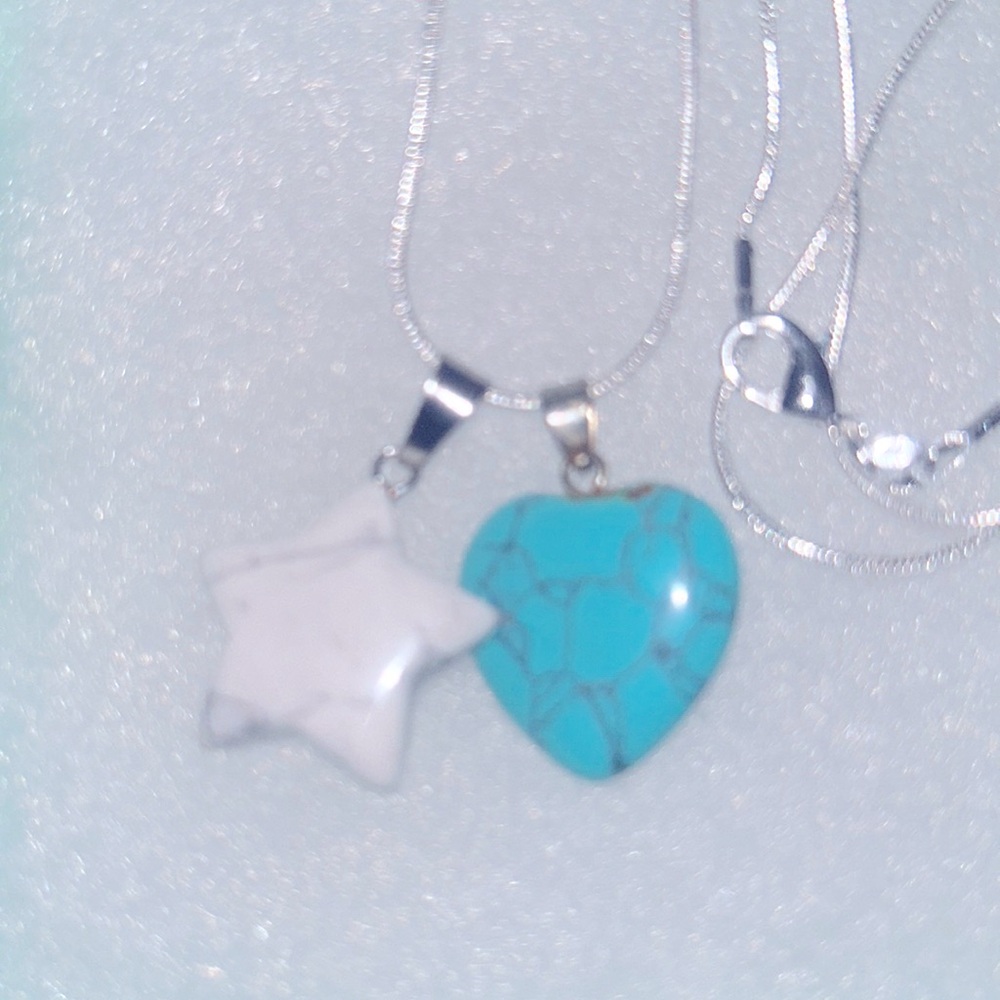 Boho Turquoise Heart ❤️ and Howlite Crystal Star ⭐️ Sterling Silver 30” N… - Picture 4 of 6
